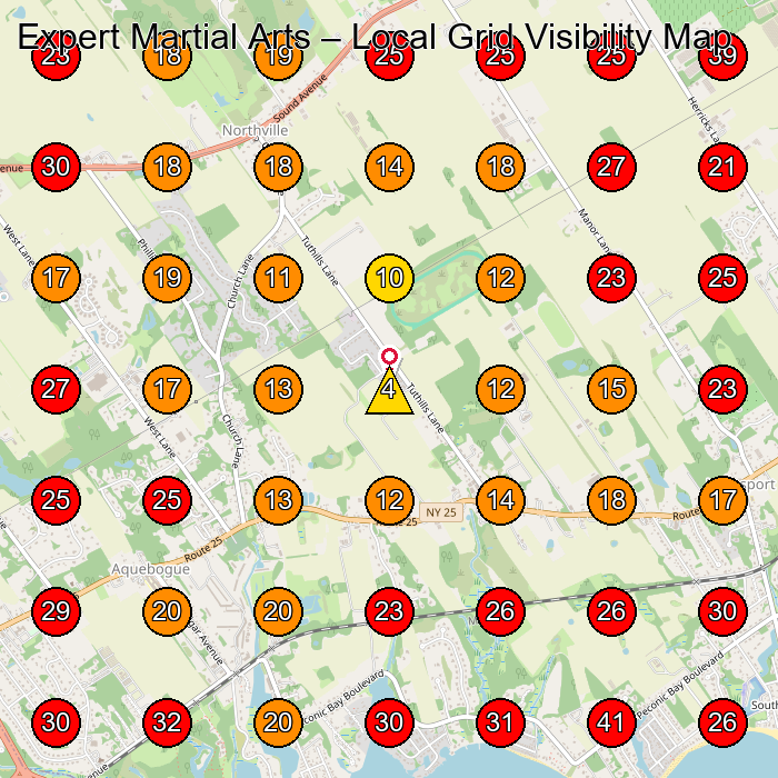 Expert Martial Arts GeoGrid visibility map for Custom Home Builder in Jamesport